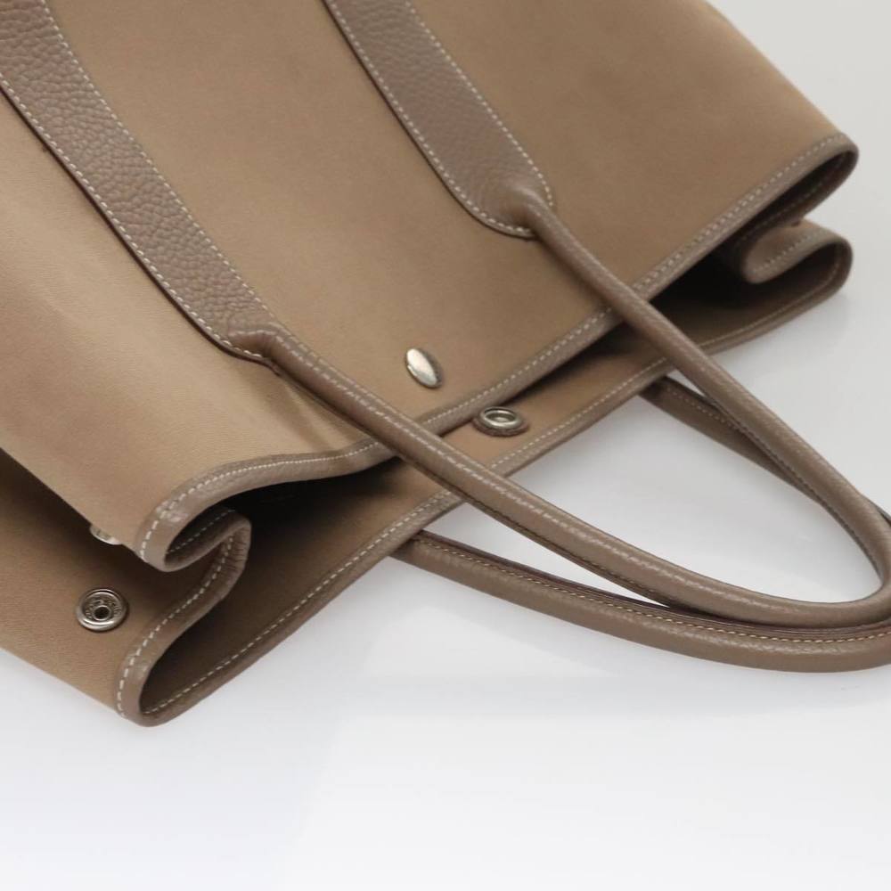 HERMES Garden Party PM Hand Bag Canvas Leather Beige Silver Auth kk429 - Picture 6 of 16